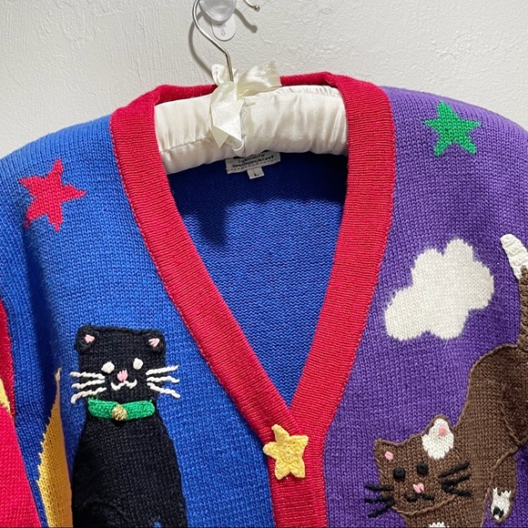 STORYBOOK KNITS Women’s Button Front Cardigan Cats Kittens Multi-Color - Picture 6 of 8